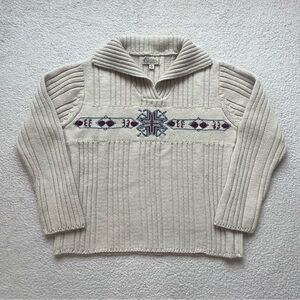 Vintage 90s Cabela’s Nordic Wool Sweater Cowl Neck 3D Knit Outdoor Mens M